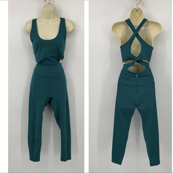FP Free People Movement Back it up active one piece jumpsuit green cutout yoga L - Picture 1 of 6